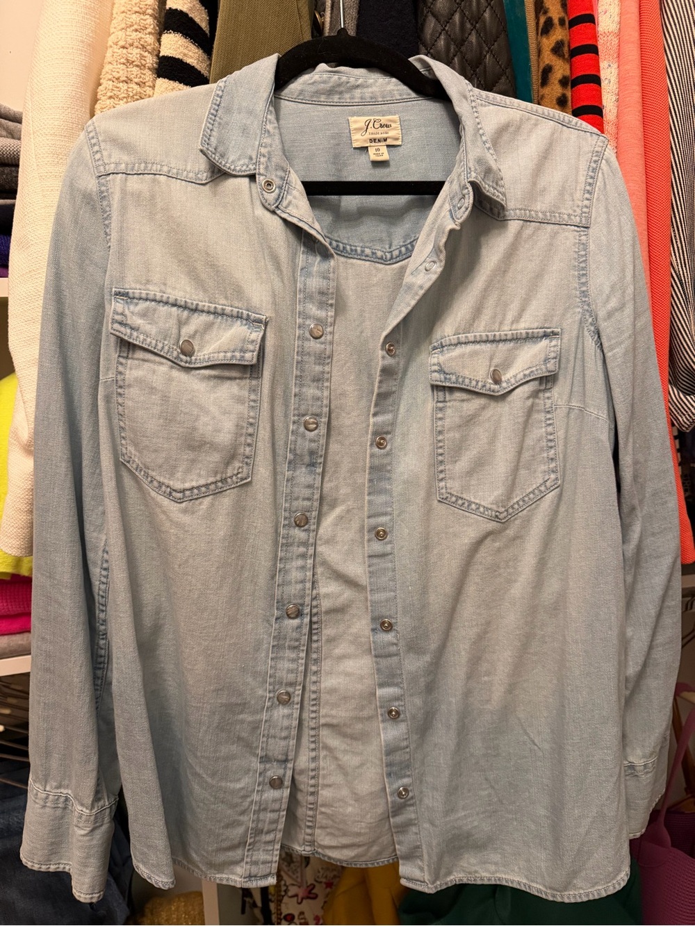 J. Crew Denim Pearl Snap Button down top